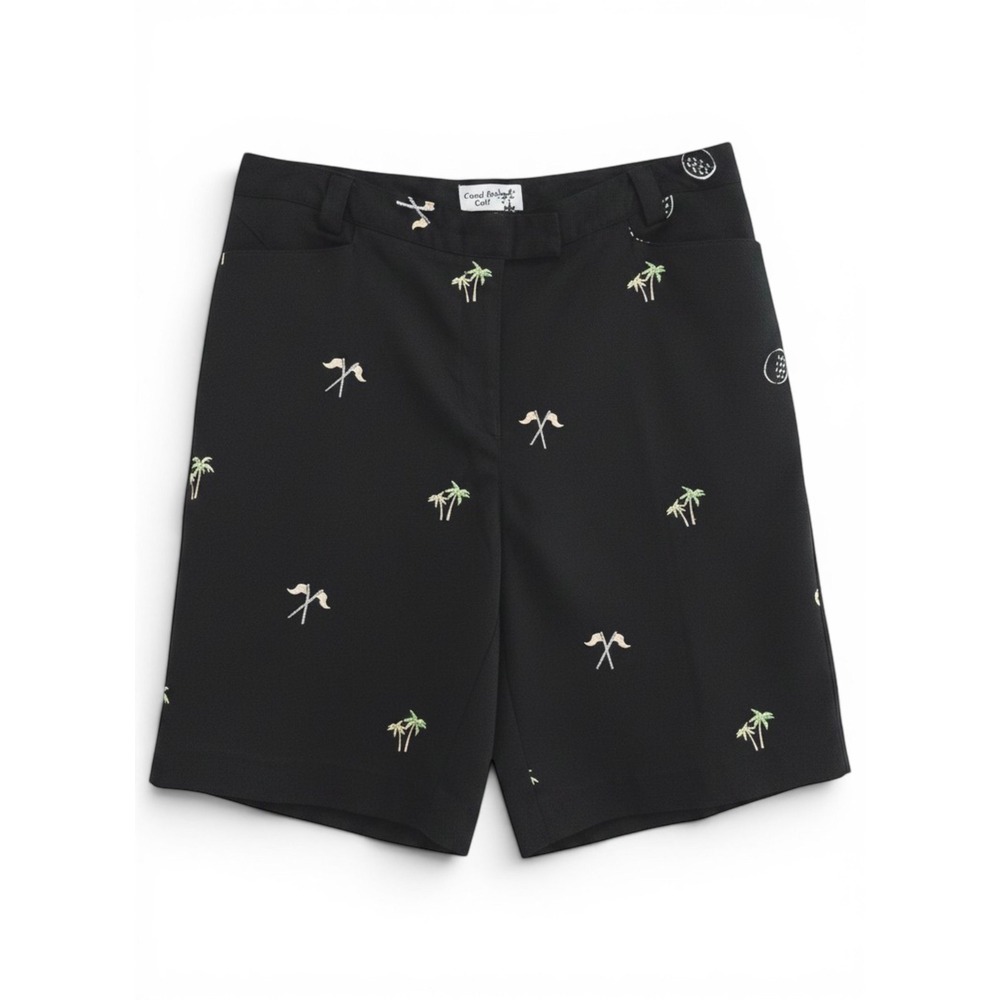 Coral Bay Golf Shorts Womens 16 Black Palm Trees Resortwear Country Club Summer